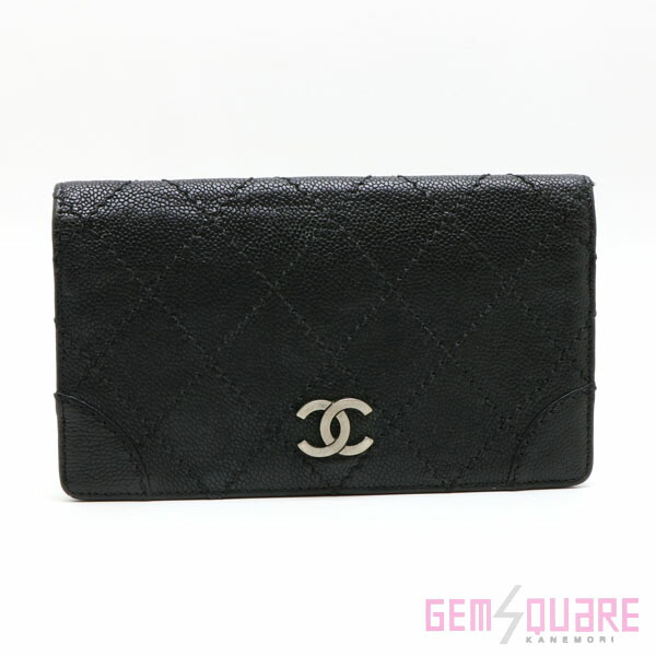 【A33052】シャネル CHANEL ワイルドステッチ 紙入れ キャビア人はだ 黒 中古【一六銀行下位区分】