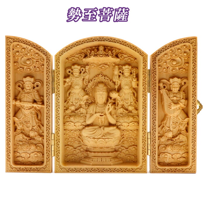 柘植の木彫（平型）　勢至菩薩・四天王(持国天・多門天・広目天・増長天) 品番： 7385 カラーストーン