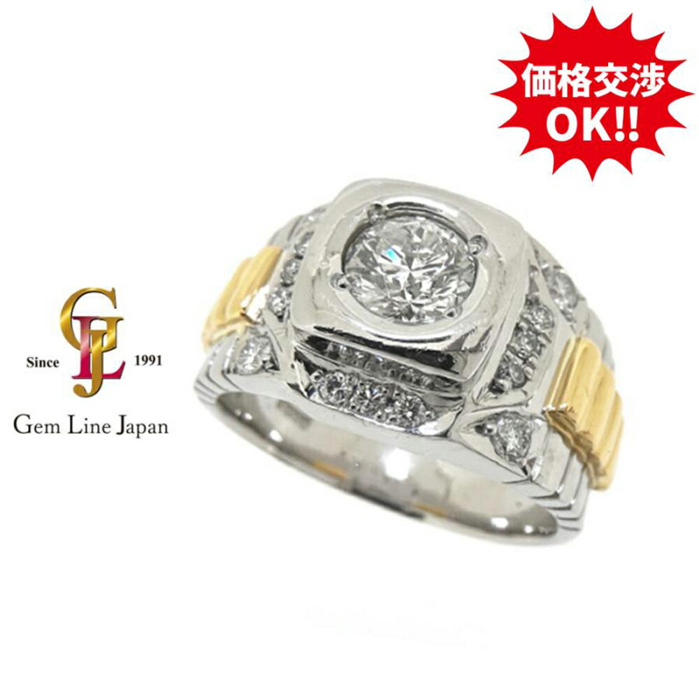 【中古】K18/Pt900 22.95g 金剛石 0.722コンピュータ断層撮影法 脇石 0.36コンピュータ断層撮影法 二人組 メンズ 印台 輪っか