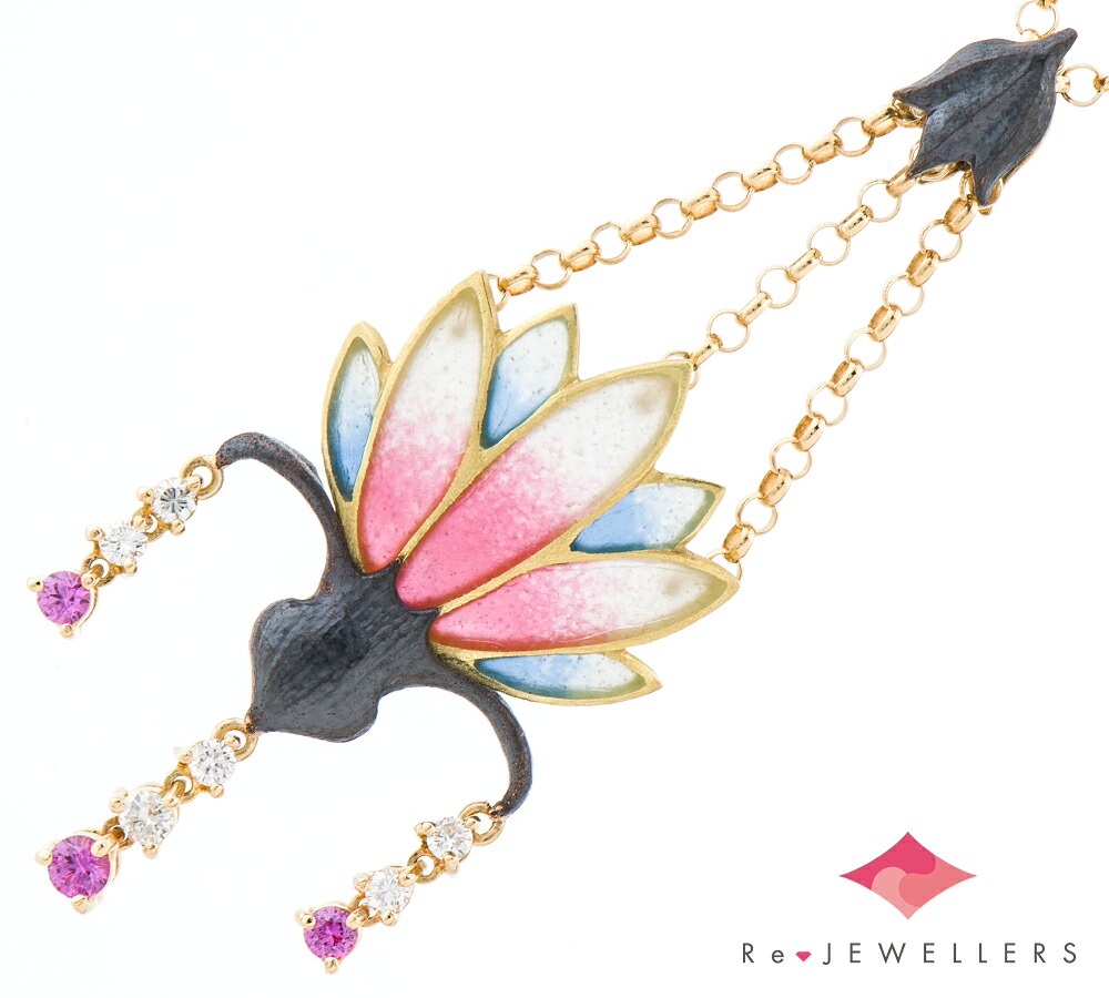 中嶋 邦夫 ニックスファクトリー In The Garden ロータス ピンクサファイア計0.15ct ダイヤモンド 計0.13ct 18金イエローゴールド ペンダント・ネックレス【中古】(2200000436481)
