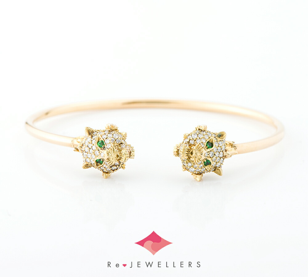 グッチ(GUCCI) ル マルシェ デ メルヴェイユ グリーンガーネット ダイヤモンド 計0.63ct 18金イエローゴールド ブレスレット【中古】（2200000460394）