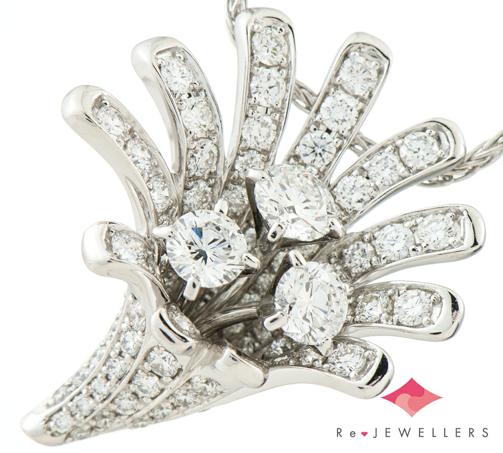 サバース フラワーモチーフ ダイヤモンド計0.65ct ダイヤモンド 計0.97ct プラチナ900 ペンダント・ネックレス【中古】（2200000442451）
