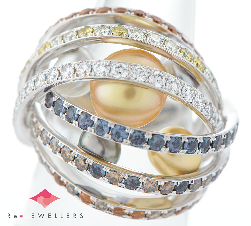 ミキモト バロック パール(真珠) マルチストーン 計0.79/計1.02ct ダイヤモンド 計1.88ct プラチナ950 12号 リング・指輪【中古】（2200000482860）