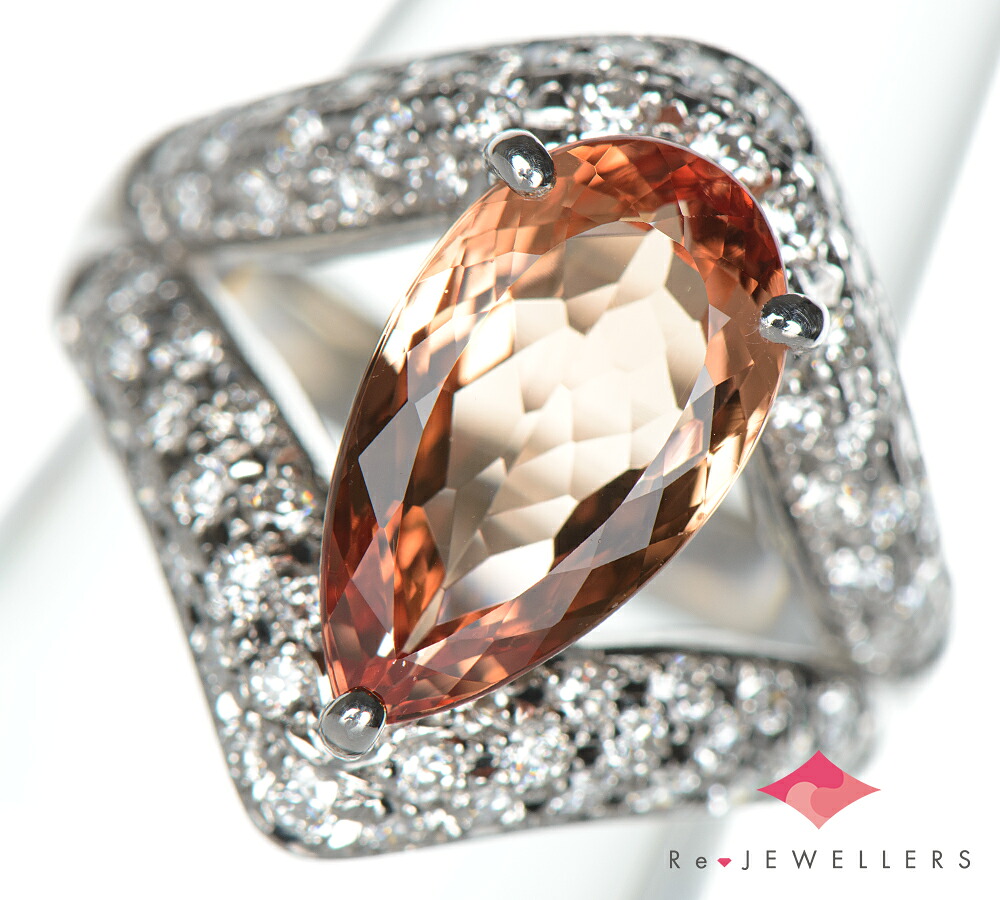 インペリアルトパーズ4.52ct ダイヤモンド 計1.00ct プラチナ900 14号 リング・指輪【中古】(2200000490957)|福岡宝石市場
