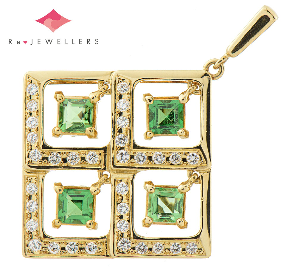 ミキモト グリーンガーネット計1.10ct ダイヤモンド 計0.32ct 18金イエローゴールド ペンダントトップ【中古】（2200000491411）｜福岡宝石市場