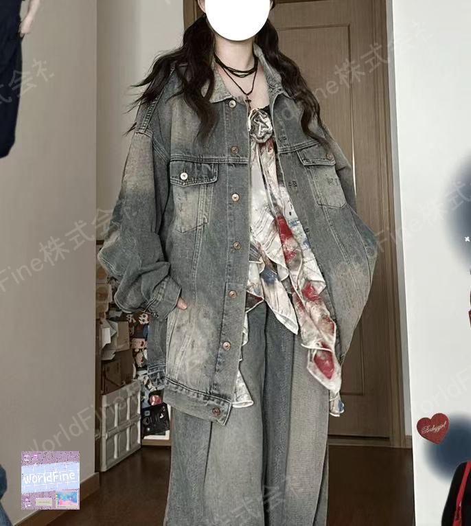 デニムコート レディース ジャケット ジージャン 長袖 春秋 アウター 着痩せ きれいめ ゆるシルエット トップス アウター 羽織り お洒落 レトロ カジュアル 体型カバー 20代 30代 40代 50代 LCGA032(2XL-6XL)
