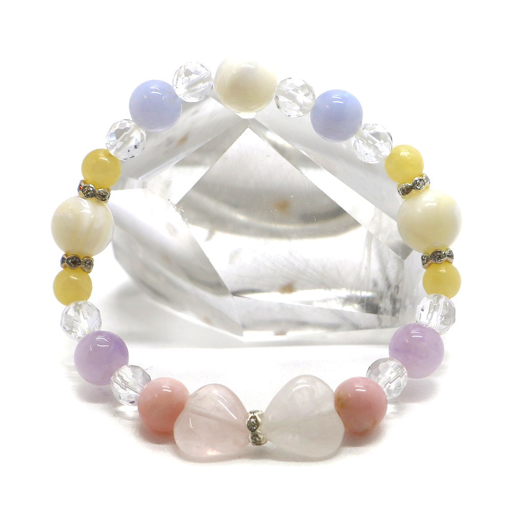 ローズクォーツ・リボンブレスレット【天然石ブレス・パワーストーン・Bracelet】