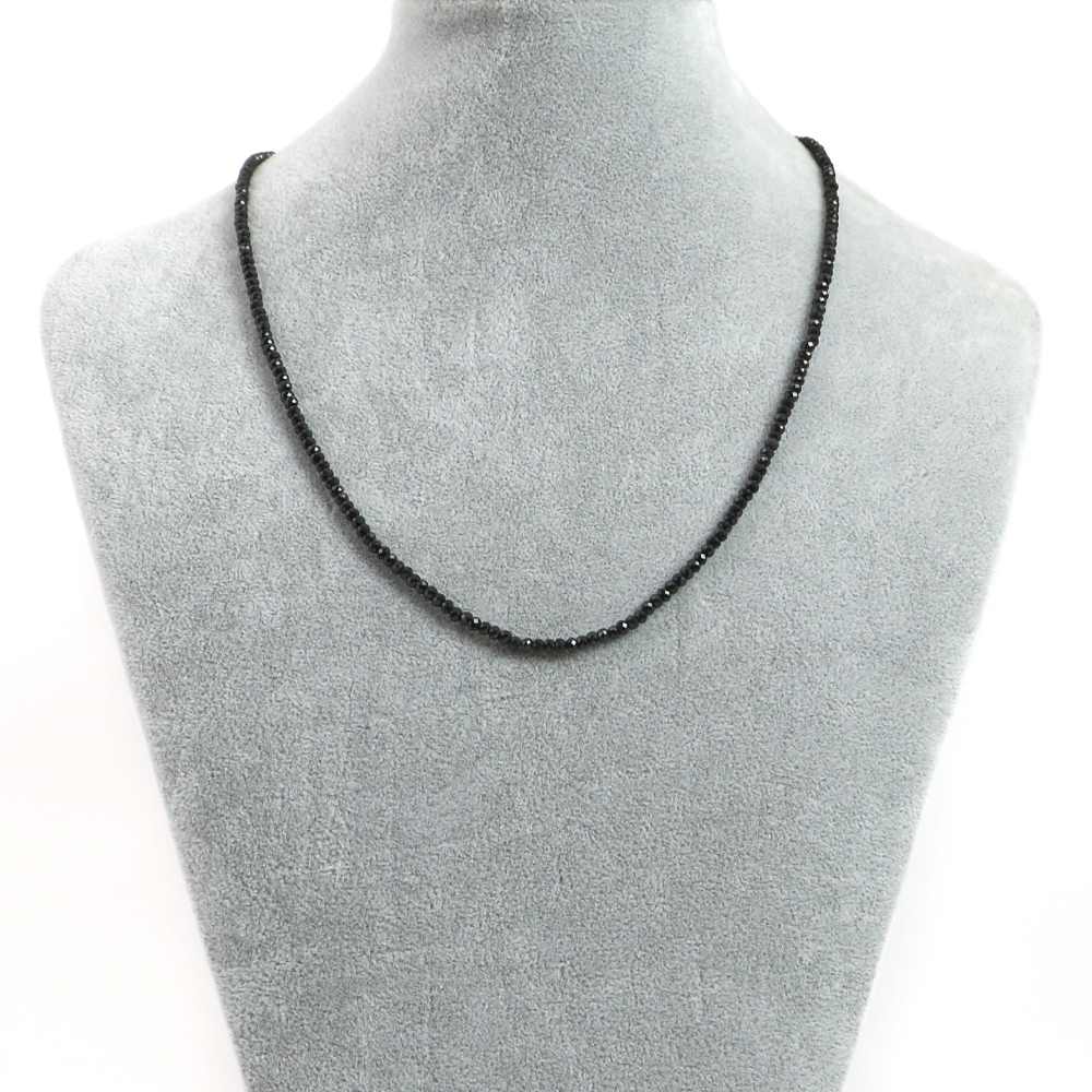 シンプルストーンネックレスブラックスピネル【ボタンカット】2×3mm【天然石ビーズパワーストーン】