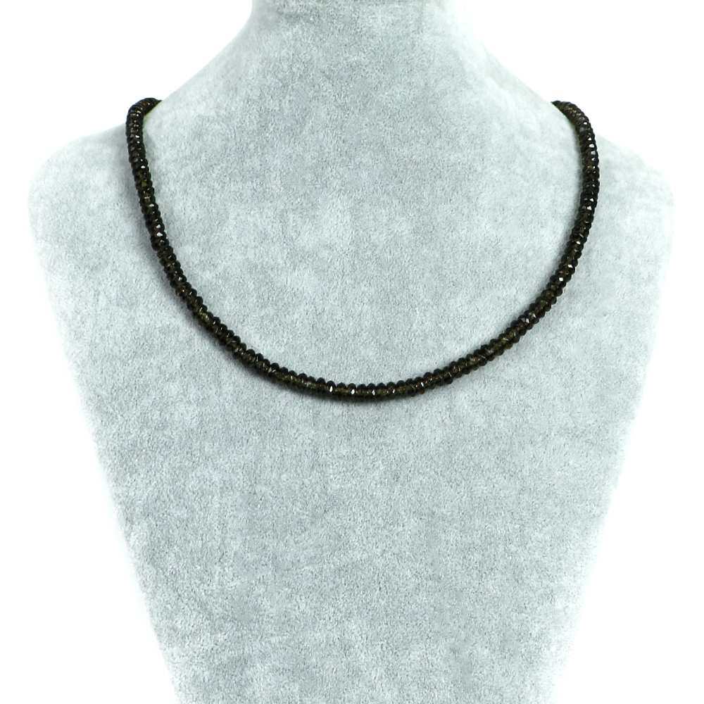 シンプルストーンネックレススモーキークォーツ【ボタンカット】3×6mm【天然石ビーズパワーストーン】