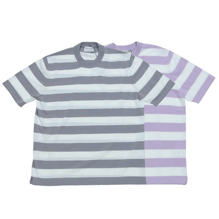 Settefili Cashmere セッテフィーリ カシミア ボーダー コットンニットTシャツ メンズ 春夏 ICR22/GREY ICR19/PURPLE 9820HMR