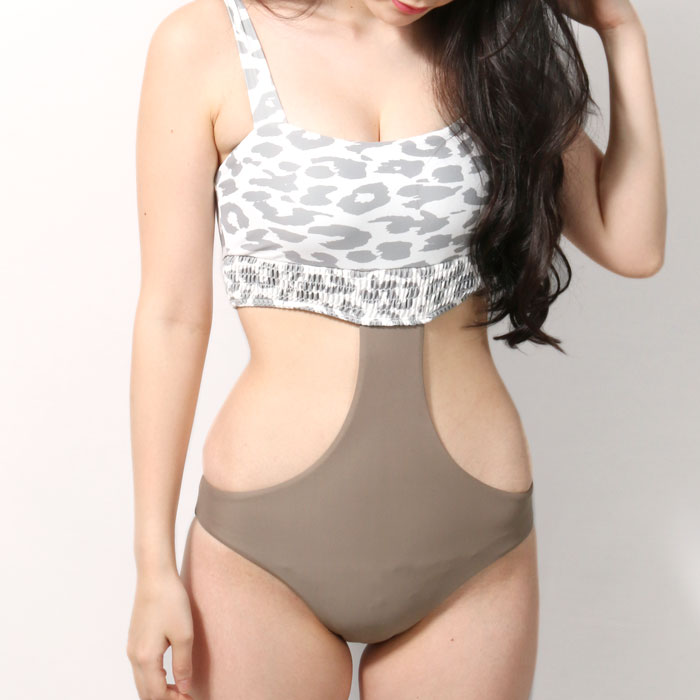 柄ワンピースビキニ SWIMWEAR 水着 レディース CHECK LEOPARD EX-SWIM20SS-06