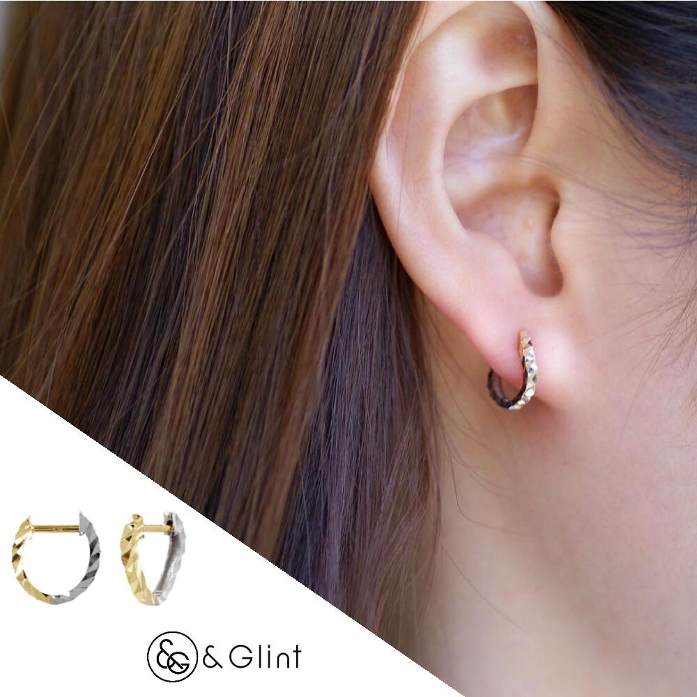 フープピアス K18 K18wg ゴールド シルバー かわいい 綺麗 おしゃれ シンプル オフィス カジュアルコーデ 大人コーデ プレゼント ギフト 記念日 ｇｅｍｏｐｉａ ｊａｐａｎ ダイヤモンドカット コンビネーションピアス ピアス フープピアス Glint ダイヤモンド