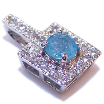 パライバトルマリン-0.191ct&ダイヤモンド ミル打ち デザイン Pt ペンダントトップ 【店頭受取対応商品】