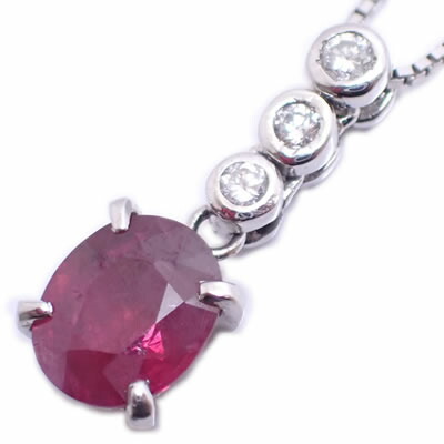 ルビー-1.303ct&ダイヤモンド オリジナル トリロジーデザイン Pt ペンダントネックレス 【店頭受取対応商品】 【訳アリ】