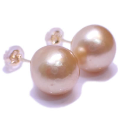 南洋白蝶真珠 シャンパンゴールドパール 約10-11mm セミラウンド シンプルデザイン K18 オリジナル スタッドピアス 【店頭受取対応商品】