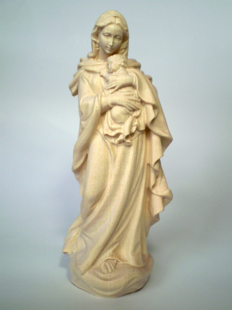 《レーピ》欧州教会使用創業100年 木彫りブランド木彫り　聖母マリア像「 ルネサンス 」聖母子像 白木仕上げ　高さ 15cm 保証書付【イタリア】画像