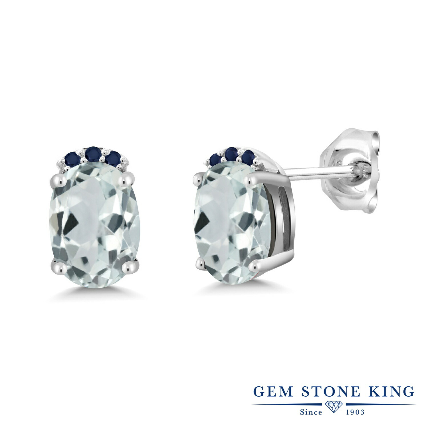 Stone 天然石 レディース サファイア ピアス 金属アレルギー対応 Gem ジュエリー専門店 天然石 ブランド スタッド 3月 ブランド King レディース シルバー925 ブランド プレゼント 1 57カラット おしゃれ スタッド 人気 天然 アクアマリン 女性 誕生石 ピアス 水色