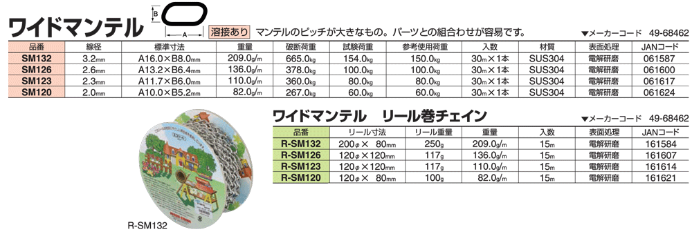 受注生産品 ニッサチェイン ステンレス ワイドマンテルチェーン 2.6mm