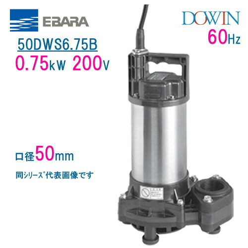 エバラ　樹脂製汚水・雑排水用水中ポンプ　 ５０ＤＷＳ６．７５Ｂ　 ０．７５ｋＷ　２００Ｖ　 ６０Ｈｚ　口径５０ｍｍ　 荏原製作所製水中ポンプ　 EBARA ダーウィン DOWIN