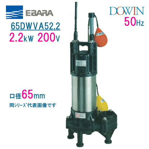 エバラ　樹脂製汚水・汚物用水中ポンプ　 ６５ＤＷＶＡ５２．２　 ２．２ｋＷ　２００Ｖ　 ５０Ｈｚ　口径６５ｍｍ　 自動形　フロートスイッチ付　 荏原製作所製水中ポンプ　 EBARA ダーウィン DOWIN