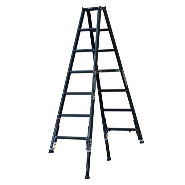 アルインコ KARU-240BK 軽量脚付専用脚立 7段(7尺～8尺) 天板1.99～2.29m 伸縮脚 軽量アルミ 段差対応 高所作業 ALINCO