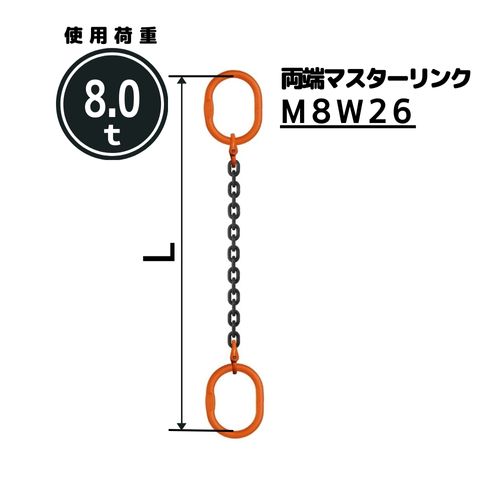 チェーンスリング1本吊り 両端マスターリンク付 チェーン径：16mm 長さL[m]：1 / 1.5 / 2 / 2.5 / 3 / 3.5 / 4 / 4.5 / 5 型式：SE6M 送料無料 コンドーテック｜コンドーテック店