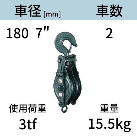 アルプス滑車上部フック式 １輪 アルプス スナッチブロッグ強力滑車 上部フック式 1車 車径200mm