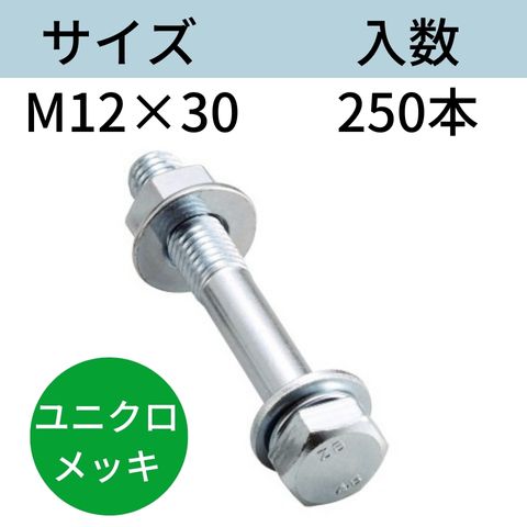 コンドー胴縁ボルト ユニクロメッキ M12X30 入数：250 送料無料 コンドーテック