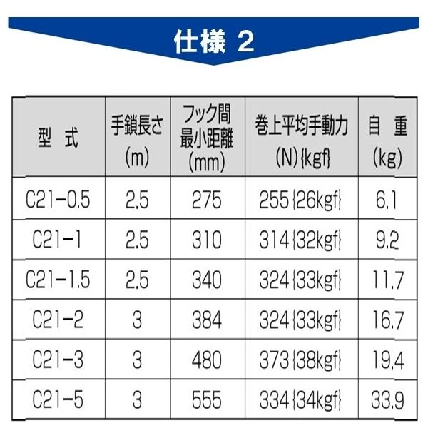 期間限定で特別価格 C-21型チェーンブロック C21-2 定格荷重2ｔ 標準揚程3ｍ 手動式 C21-02030 象印チェンブロック fucoa.cl