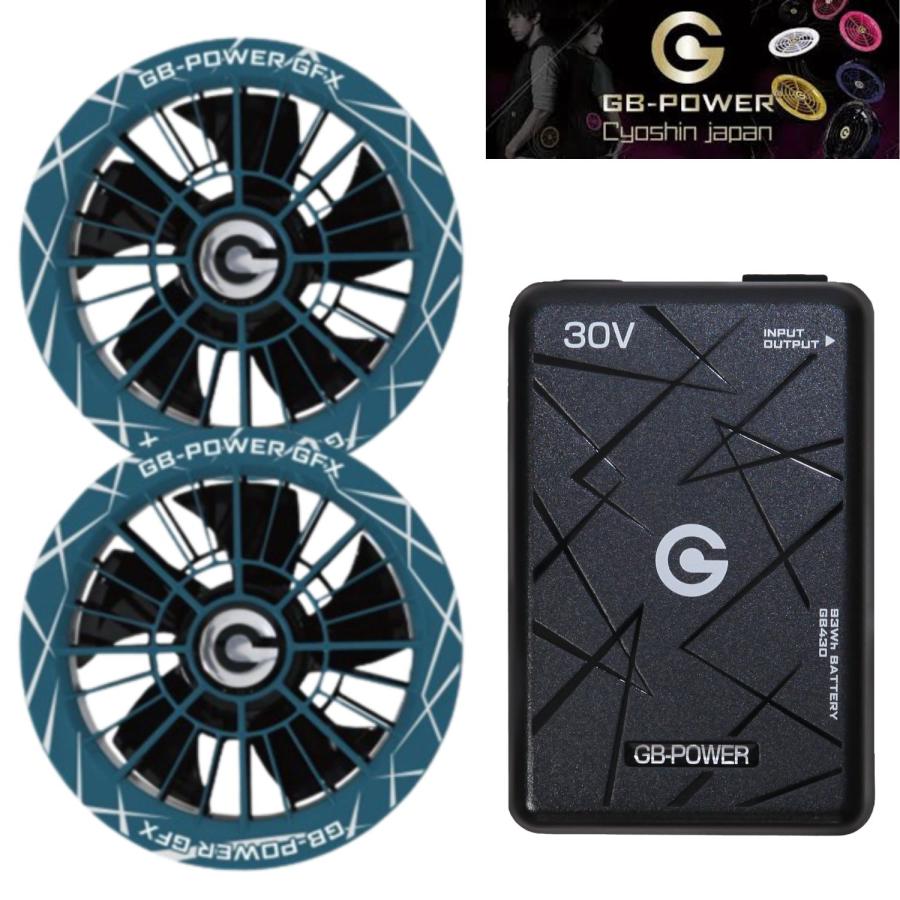 (限定カラー) 長信ジャパン GB-POWER 30Vファンセット GFX-cb(セルリアンブルー) + 30VバッテリーPro GB430-B ブラック 93Wh USB-A(5V/3V)出力｜現場屋本舗　店