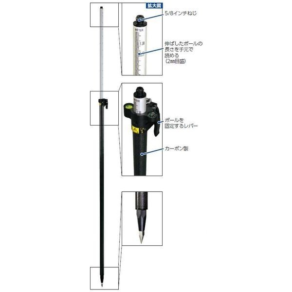 ランドアート GPSポール2500 GLS-25B 全長2500mm 全縮1392mm 水準器 コンパス付き [GNSS測量 伸縮タイプ]｜現場屋本舗　店
