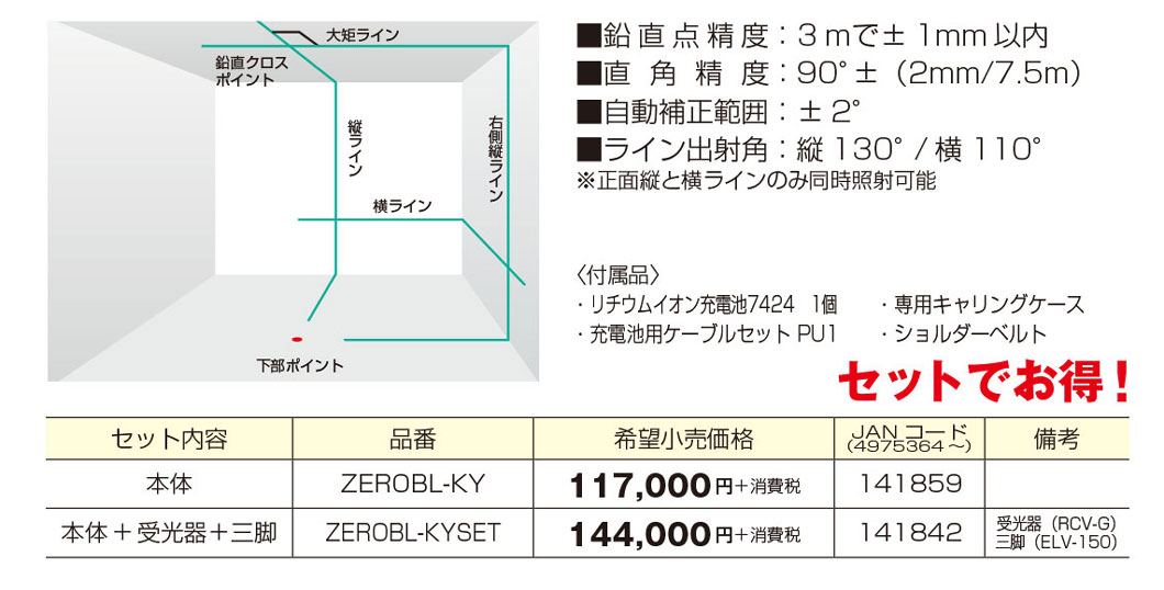 楽天市場 T タジマ レーザー墨出し器 Zero Blue リチウム Ky 本体 Zerobl Ky 代引き不可 現場屋さん 楽天市場店