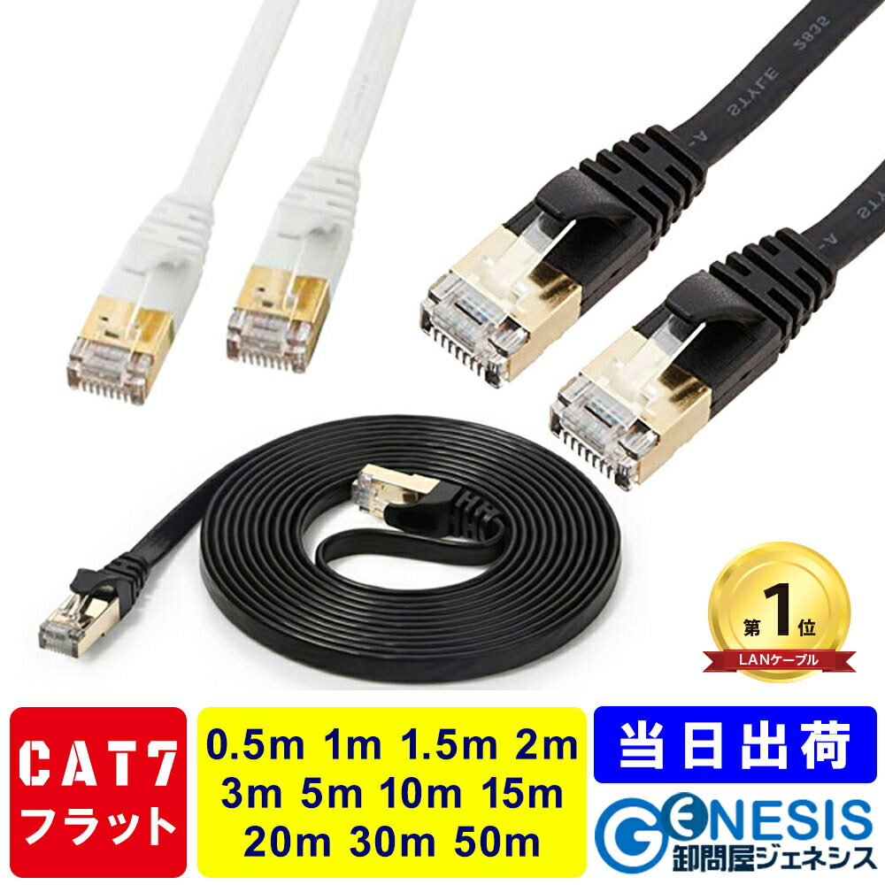 フラット LANケーブル cat7 flat 0.5m 1m 1.5m 2m 3m 5m 10m 15m 20m 30m 50m GSPOWER  厚さ2.2mm 業務用 企業様向け 10G通信 カテゴリ7 ストレート 爪折れ防止 薄型 SSTP | 卸問屋ジェネシス