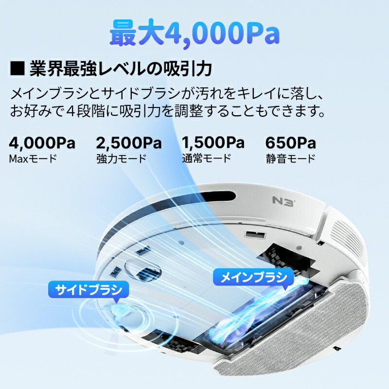 5000円オフクーポン【当日発送】 Neakasa NoMo N3 ロボット掃除機 自動ゴミ収集ボックス付き ロボット掃除機 水拭き ロボット掃除機  拭き掃除 お掃除ロボ トラブル回避/衝突・落下防止 4000Pa強吸引力 スマートマッピング App対応