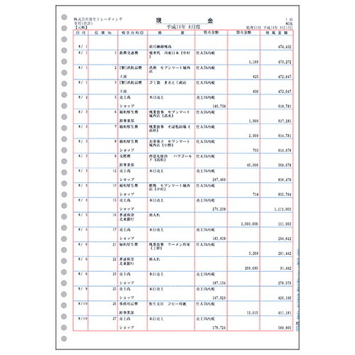 A4元帳ページプリンタ3行明細 単票用紙 A4タテ 1箱(1000枚) 334002 弥生#