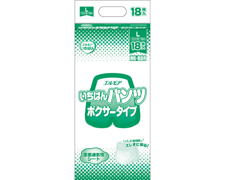 業務用　エルモア　いちばんパンツボクサータイプ　L ケース単位 4袋セット １袋18枚入り 452431&rarr;454131 カミ商事｜NO1元気爽快