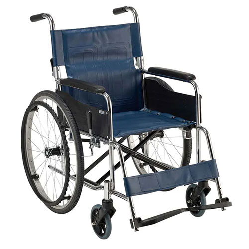 車いす (自走式 背折れタイプ) EX-11BS 座面幅42cm 紺ビニールレザー マキテック