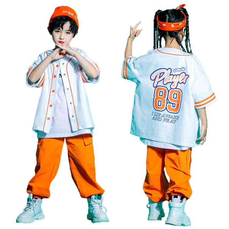 キッズ 社交ダンス 御召しもの セットアップ 赤ちゃん服 社交ダンス御召しもの キッズ K-POP かっこいい 社交ダンス 訓練を受ける着 キッズ セットアップ ベイスボール服 キッズダンス御召しもの 野球プルオーバー 白 ズボン オレンジ色 ロングズボン下 赤ちゃん社交ダンス 御坊っちゃん うしろ帯 告げ知らせる会 野球クラブお一揃い
