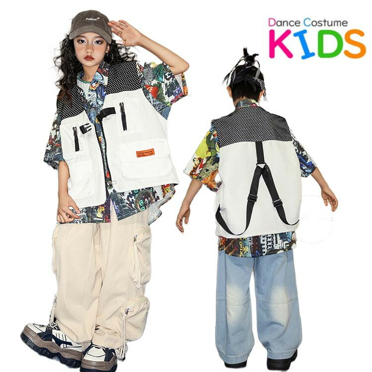 ［夏・新品］キッズダンス衣装 子供服 ヒップホップ hiphop jazz シャツ ベスト 長ズボン 韓国 K-POP ロックダンス ガールズ ヒップホップ ダンス衣装 ジュニア 発表会 応援団 舞台服 演奏会 人気 舞台効果抜群 おしゃれ