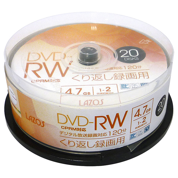 上質 Lazos DVD-RW 4.7GB 2倍速対応 CPRM録画用 20枚スピンドル L-DRW20P auditest.es