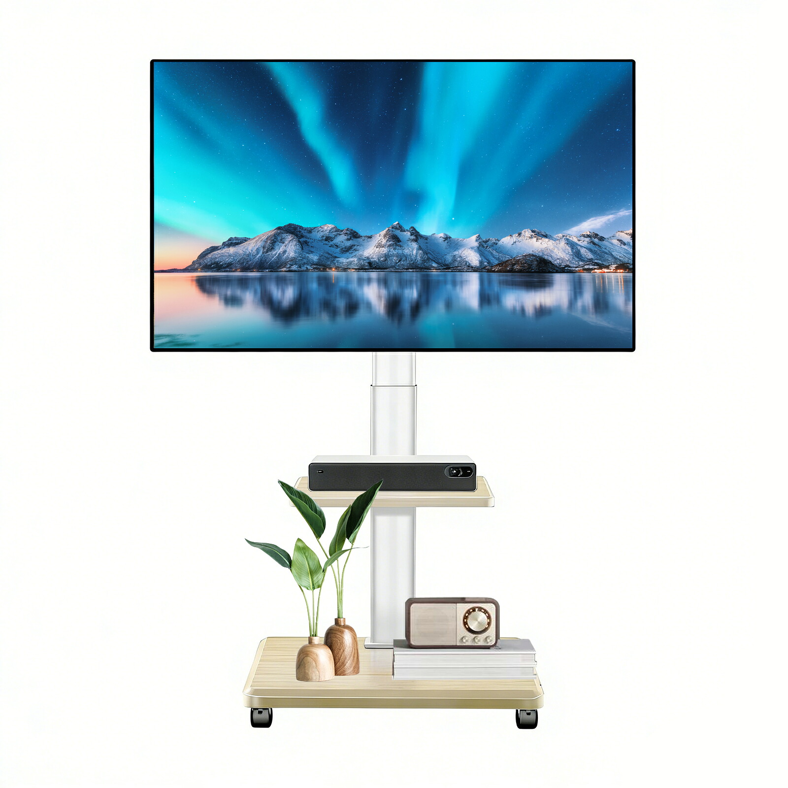 【本日限定1000円OFF】テレビスタンド テレビ台 キャスター付き 壁寄せ ロータイプ 耐震 単品 32～75型対応 テレビ 対応 左右30°首振り 角度 調整 壁掛け風 おしゃれ シンプル ブラック イエロー TV台 高さ調節 ハイ・ロー兼用 木製台座 省スペース ロータイプ ハイタイプ