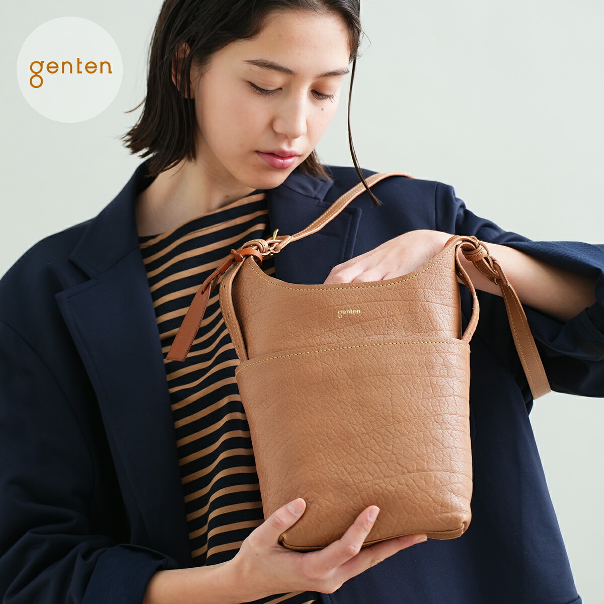 【楽天市場】【ゲンテン公式】 genten 44100 ゲンテン タスカ ショルダーバッグ M 新色 グレー★本革ショルダーバッグ レディース