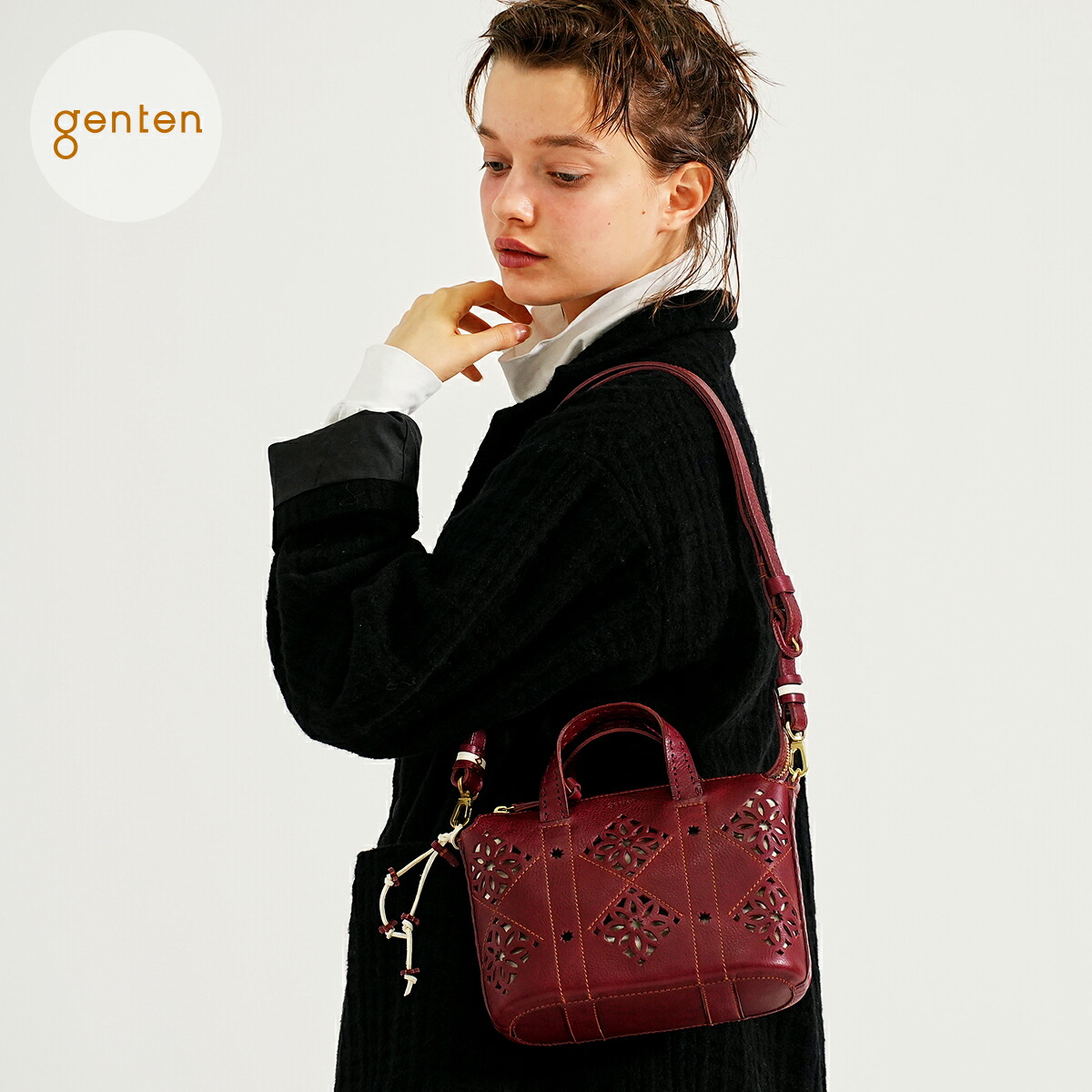 【ゲンテン公式】 genten 44850 ゲンテン アーガイルカットワーク 2way ショルダーバッグ 本革ショルダーバッグ 小さめ レディース ポシェットショルダー 斜めがけ ハンドバッグ コンパクト イタリアンレザー 38,610円