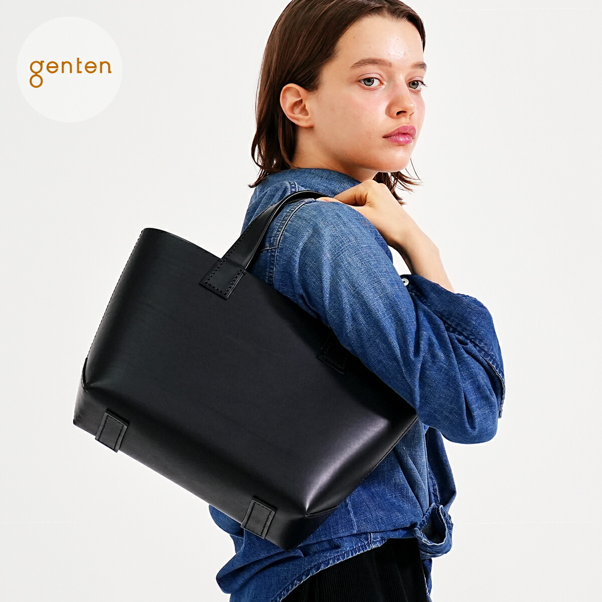 【遺伝因子拾堅苦しさ】genten 44005 遺伝因子拾 アマーノ トートバッグ M 新色 黒 黒いこと 【直営店・WEB押さえる】本革御徒面子 レディース トートバッグ 分かりやすい 成年者 自然的