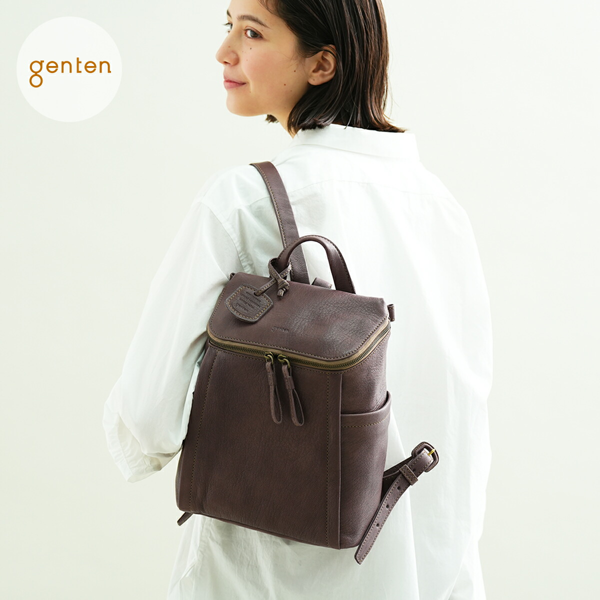 【ゲンテン公式】 genten 44119 (42414) ゲンテン ゴートベーシック コンパクトリュック 本革リュック レディース 小さめ 軽量 丈夫 コンパクト リュック 山羊革 ゴートレザー ナチュラル