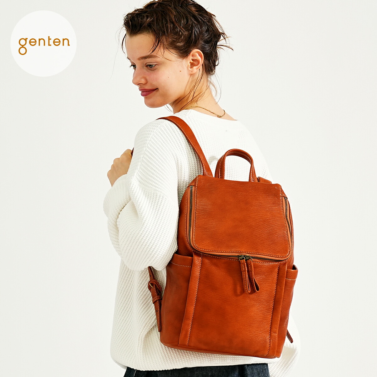 【ゲンテン公式】 genten 44129 ゲンテン ゴートベーシック リュック 本革リュック レディース メンズ リュックサック A4収納 13インチノートPC収納 ビジネス 旅行 多機能 山羊革 ゴートレザー ナチュラル