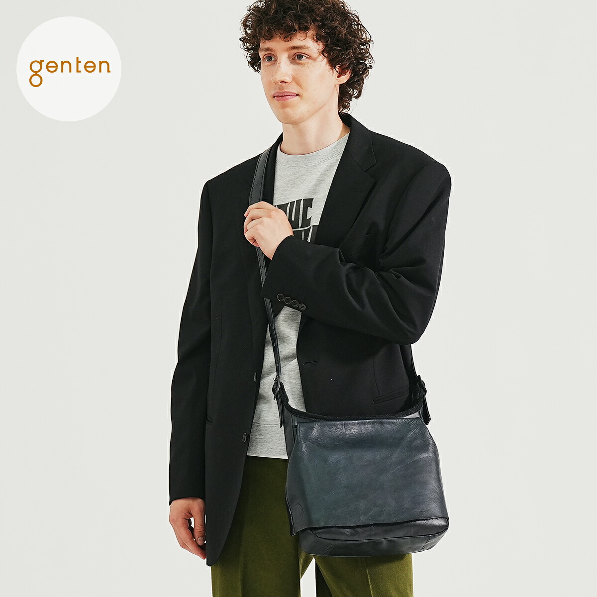 【遺伝因子拾堅苦しさ】 genten 44613  遺伝因子拾 ホースレザーバッグ B5肩肉 本革 ショルダーバッグ ユニ一発やる メンズ レディース 日本製 馬革 導管なめし革 分かりやすい
