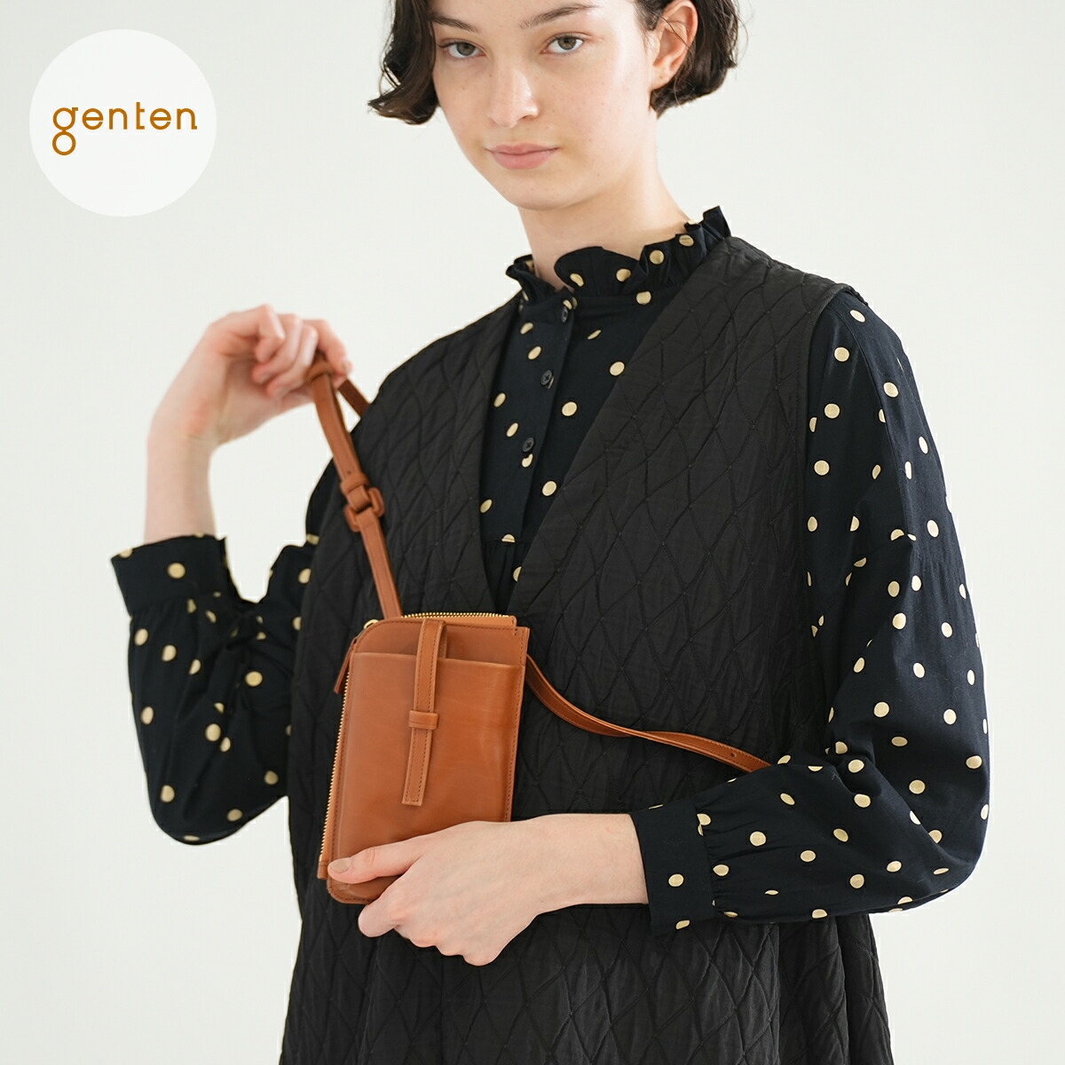【遺伝因子拾堅苦しさ】 genten 43995 遺伝因子拾 パルトネル2  縦型ショルダーバッグ本革御徒面子 レディース ショルダーバッグ 分かりやすい 自然的