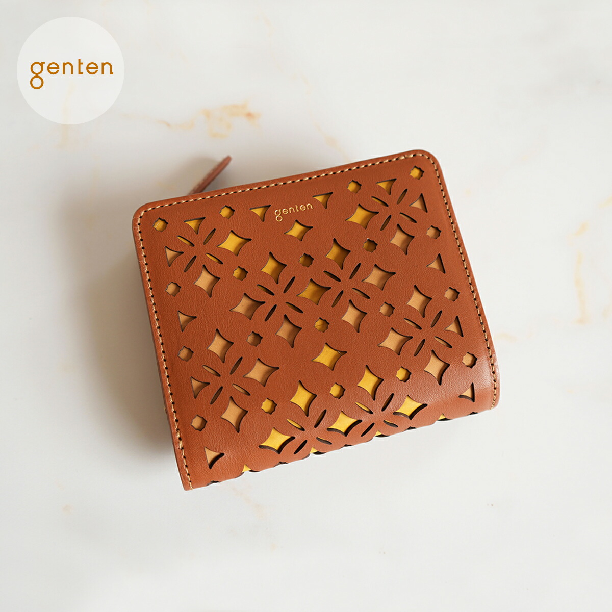 【遺伝因子拾堅苦しさ】genten 45036 遺伝因子拾 クアドリフォリオ 二つ折り金入れ新作★本革金入れ レディース 二つ折り金入れ クローバー 撥ねのける細工物 イタリアンなめし革