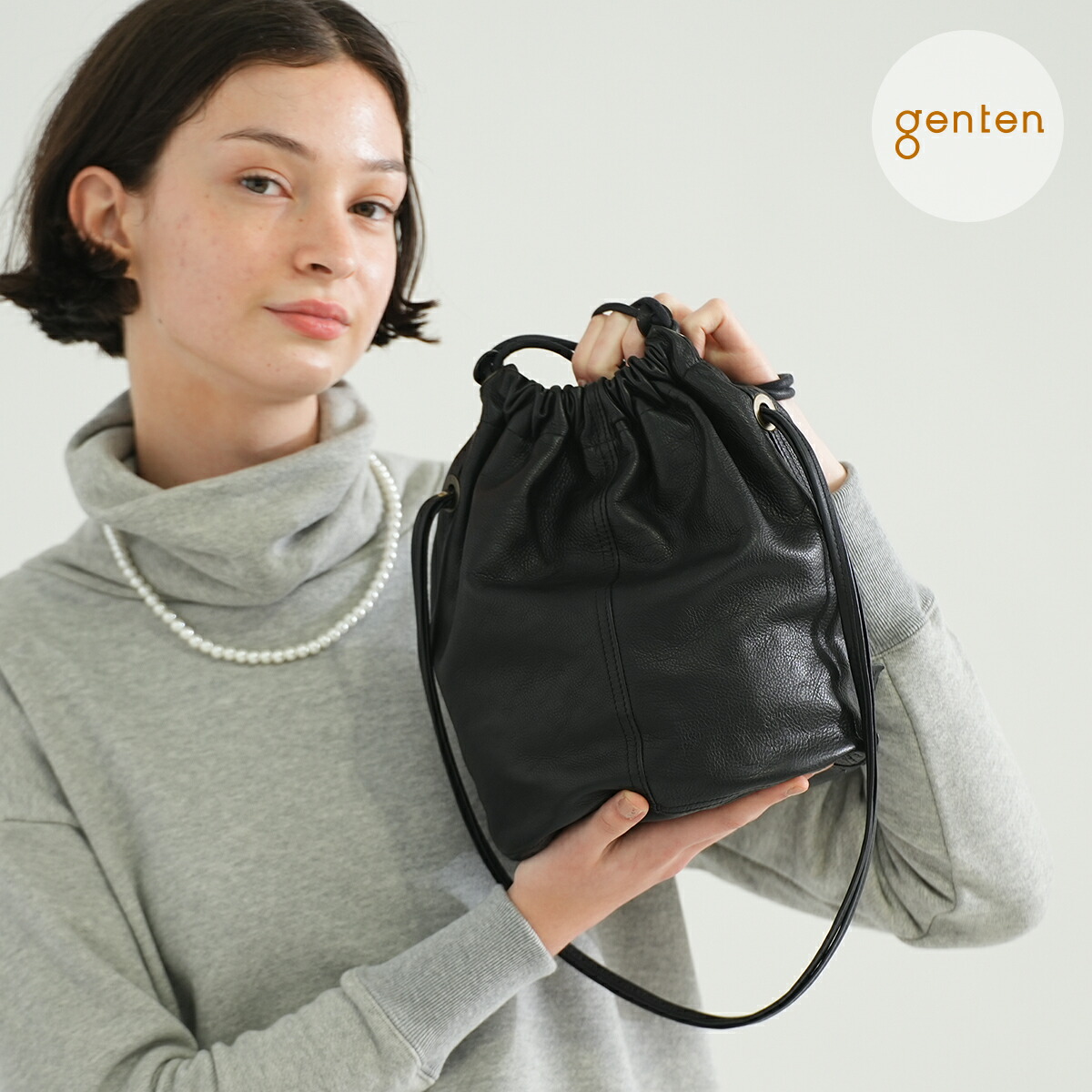 【楽天市場】【ゲンテン公式】 genten 43727 ゲンテン サスティナブル巾着 大本革 巾着バッグ ポーチ バッグインバッグ 巾着